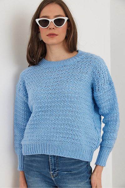 Olalook Women's Baby Blue Openwork Sweater Kzk- 19000962