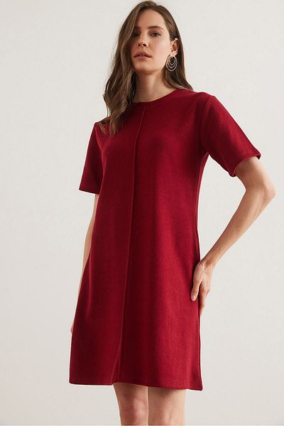 Olalook Burgunderrotes, vorne genähtes Mini-Thessaloniki-Kleid für Damen ELB- 19002335
