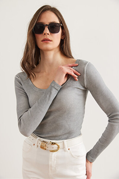 Olalook Women's Washed Gray Wide Neck Camisole Blouse Blz- 19000722