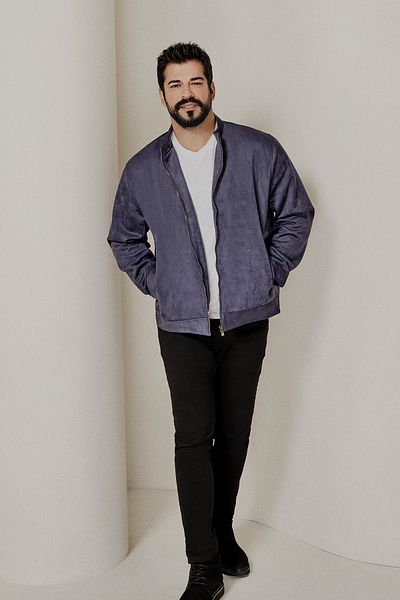 AC&Co / Altınyıldız Classics Wildlederjacke für Herren - Marineblau, Standard-Passform, Stehkragen