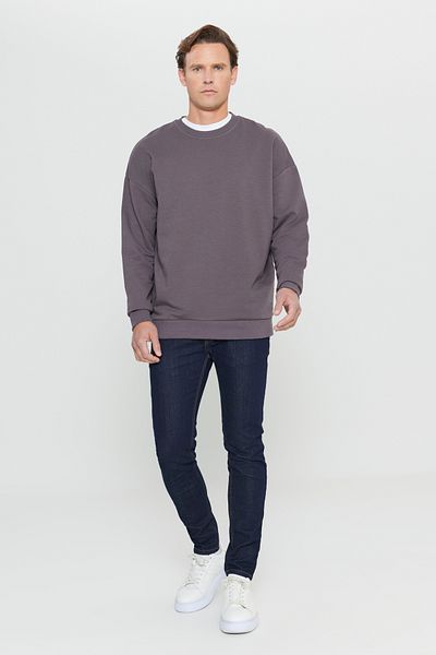 AC&Co / Altınyıldız Classics Σκούρο γκρι ανδρικό φούτερ oversize - 3 κλωστές, λαιμόκοψη, βαμβάκι