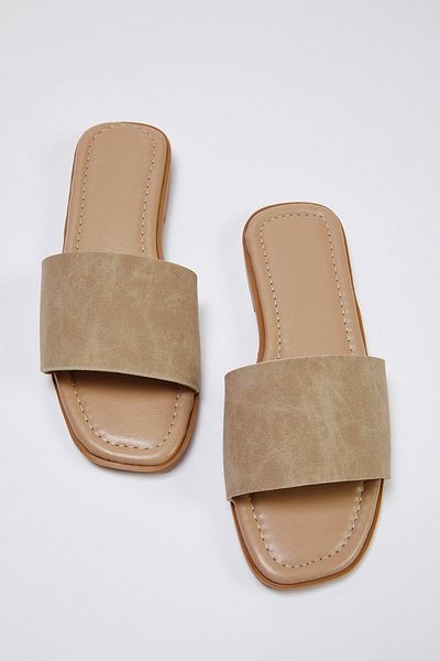 TRENDYOL SHOES Nerzfarbene, glitzernde Damenhausschuhe mit flachem Absatz TAKSS25TE00014