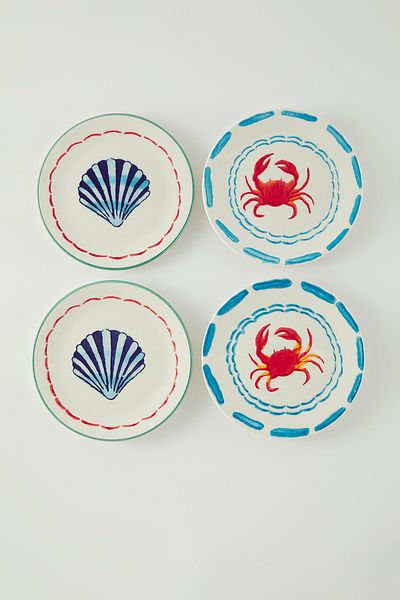 Trendyol Collection Set of 4 Ceramic Marine Pattern Cake Plates 19cm Tphss25Tbk00012