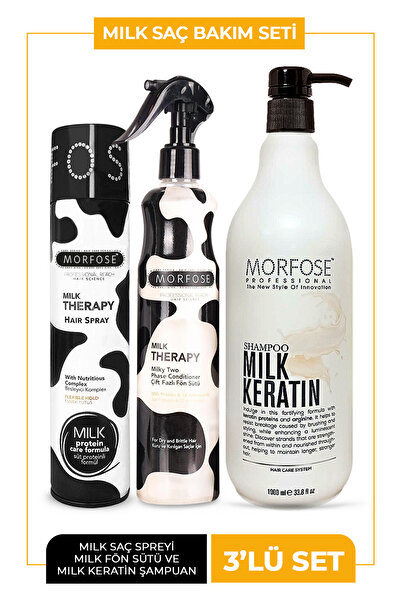 Morfose Milk Keratin Sütü Şampuanı 3'lü Bakım Ve Şekillendirme Seti