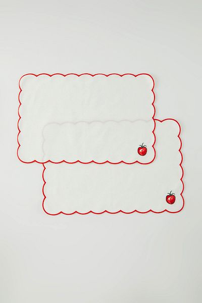 Trendyol Collection 2-teiliges amerikanisches Servierset mit weiß-roter Tomaten-Stickerei, 33 x 50 cm, TPHSS25RUN00012