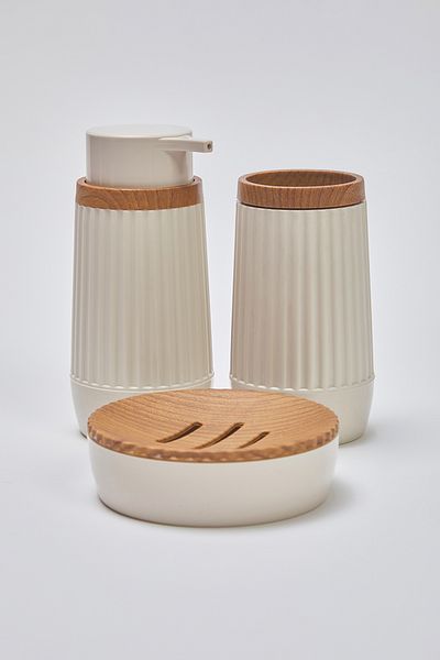 Trendyol Collection Σετ μπάνιου 3 τεμαχίων Wooden Look Πλαστική θήκη σαπουνιού - TPHSS25BST00001