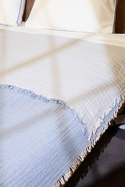 Trendyol Collection Grey-Blue Muslin Tassel Detailed Double Sided Usable Double Bedspread