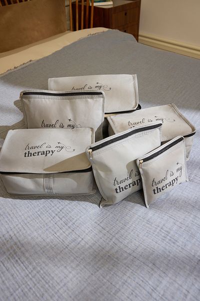 Trendyol Collection Set mit 6 Koffer-Organisatoren mit grauem Aufdruck und Reißverschlussdetail TPHSS25BID00003