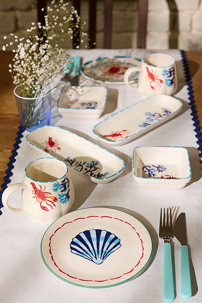 Trendyol Collection Set of 4 Ceramic Marine Pattern Cake Plates 19cm Tphss25Tbk00012