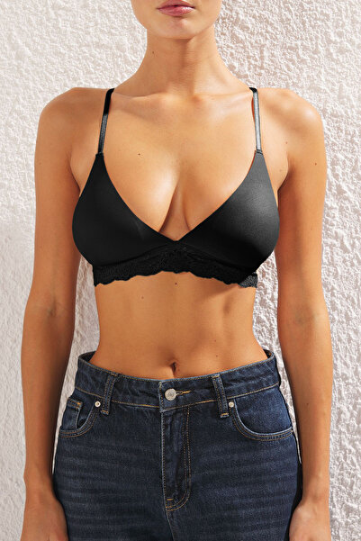Trendyol Collection Black Single Micro Without Underwire Plain Throw Cap Triangle Bra Thmss25Su00027