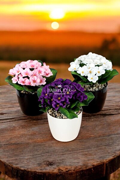 Yapay Çiçek Deposu Yapay Çiçek Dekoratif 3lü Menekşe Set