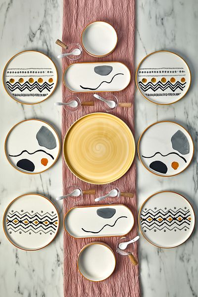 Kitchen Life 23 Piece Axial Stackable Breakfast Set for 6 People - Breakfast Presentation Set with Sauce Bowl and Spoon