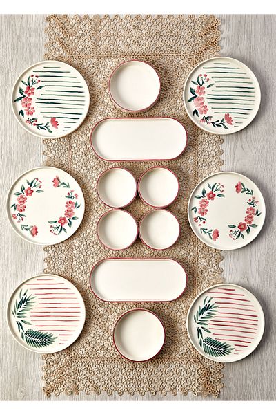 Kitchen Life Sakura Stackable Breakfast Set for 6 People - 14 Pieces, Luxury Presentation Plate
