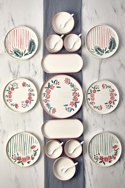 Kitchen Life 21 Piece Sakura Stackable Breakfast Set for 6 People - Breakfast Presentation Set with Spoon and Plate