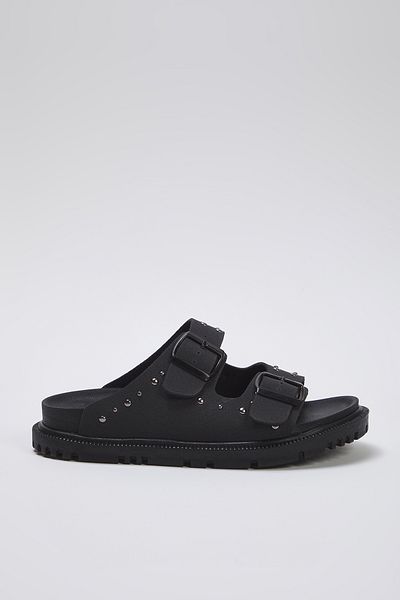 TRENDYOL SHOES Papuci negri cu cataramă dublă cu nituri pentru femei TAKSS25TE00004