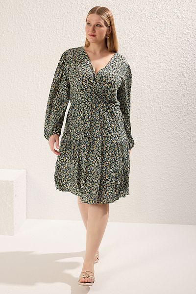 Trendyol Curve Yellow-Multicolor Camisole Knitted Plus Size Dress