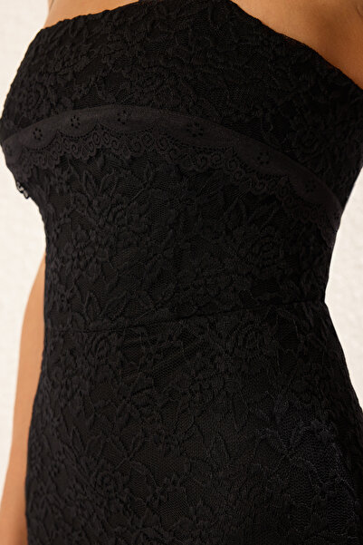 Trendyol Collection Black Body Fitted Lace Knitted Midi Stylish Evening Dress Night Graduation Dress Tprss25El00190