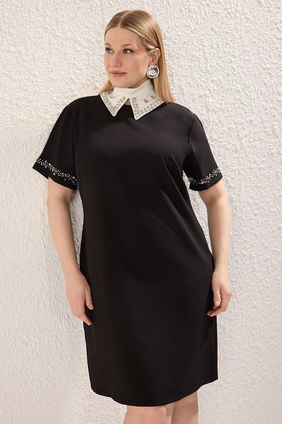 Trendyol Curve Μαύρο Finike Woven Φόρεμα Plus Size