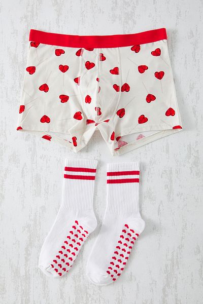 Trendyol Collection Ecru Herz gemustert Valentinstag Geschenk Socken-Boxer Unterwäsche Set