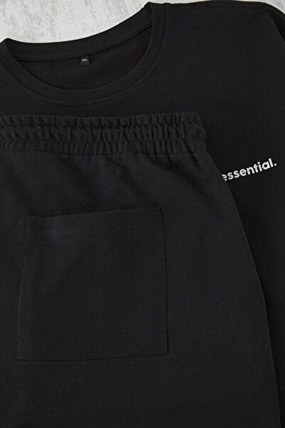 Trendyol Collection Σετ φόρμας μεγάλου μεγέθους Μαύρο Oversize/Wide Cut 100% βαμβακερό TMNSS25TS00039