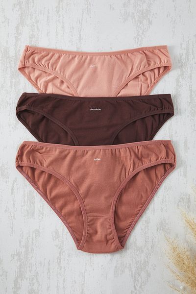 Trendyol Collection Pachet de 3 chiloți cu slogan din bumbac maro-multicolor THMSS25KU00043