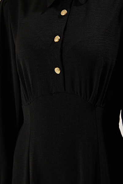 Trendyol Modest Μαύρο πουκάμισο γιακάς υφαντό φόρεμα στη μέση TCTSS25EB00057