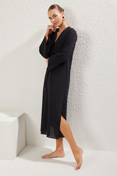 Trendyol Collection Černé*001 Plain Regular Maxi tkané šaty ze 100% bavlny