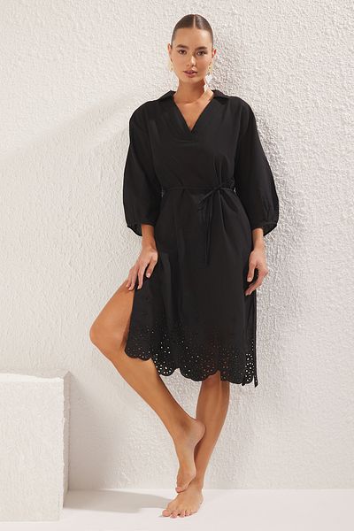 Trendyol Collection Černé*001 Šaty ze 100% bavlny Plain Regular Midi