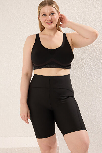 Trendyol Curve Black High Waist Diver/Scuba Short Knitted Sports Leggings Tbbss25Ay00000