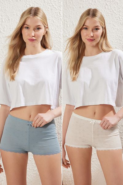 Trendyol Collection 2er-Pack mehrfarbige Herz-Pyjama-Unterhosen aus 100 % Baumwolle – THMSS25PJ00003
