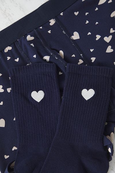 Trendyol Collection Marineblaues, herzförmiges Geschenksocken-Boxer-Unterwäsche-Set zum Valentinstag