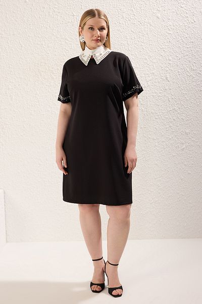 Trendyol Curve Μαύρο Finike Woven Φόρεμα Plus Size