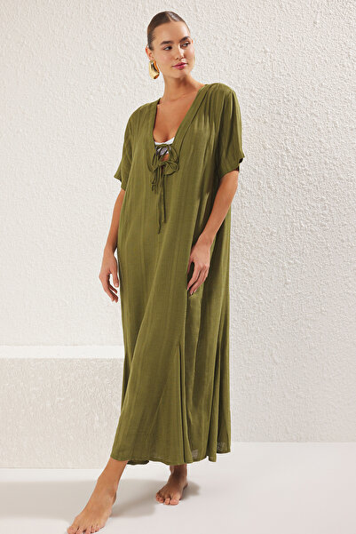 Trendyol Collection Šaty Khaki*001 Plain Relaxed Maxi Woven Stripe 50% viskózní, 50% nylonové šaty