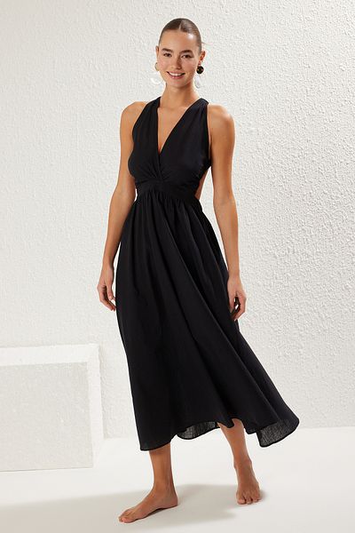 Trendyol Collection Černé*001 Šaty ze 100% bavlny Plain Regular Midi