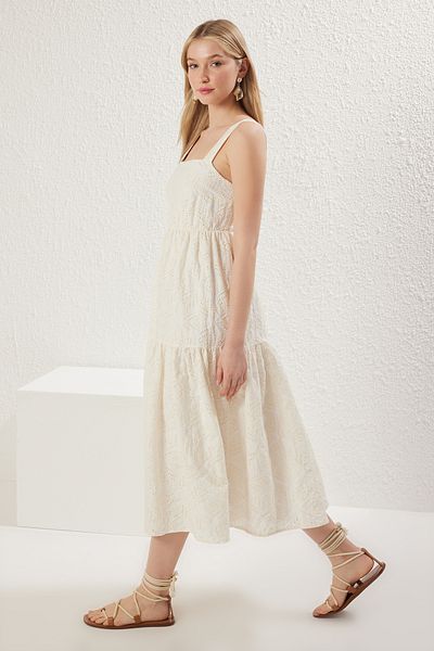 Trendyol Collection White Straight A-Line Midi Brode Woven Dress Twoss25El00325