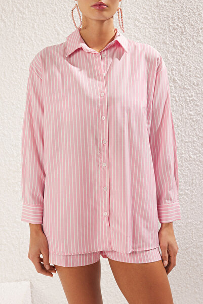 Trendyol Collection Pink-Multicolor Striped Woven 50% Polyamide, 50% Cotton