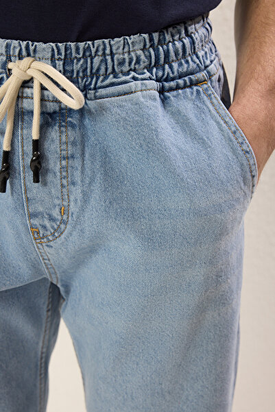 Trendyol Collection Μπλε κανονική εφαρμογή ελαστική μέση φαρδιά εφαρμογή Loose τζιν παντελόνι τζιν TMNAW24JE00025