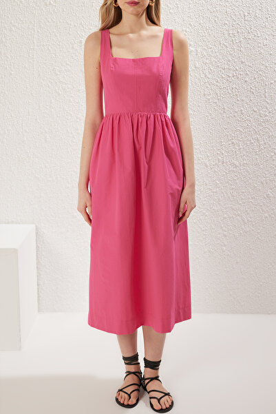 Trendyol Collection Fukszia derékbőségű Midi fűző Varrás részlet Midi szőtt ruha TWOSS24EL00038