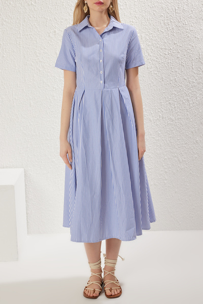 Trendyol Collection Kék vonalú szoknya, körülbelül Ariten Half Placket Midi Kaftan RUHA