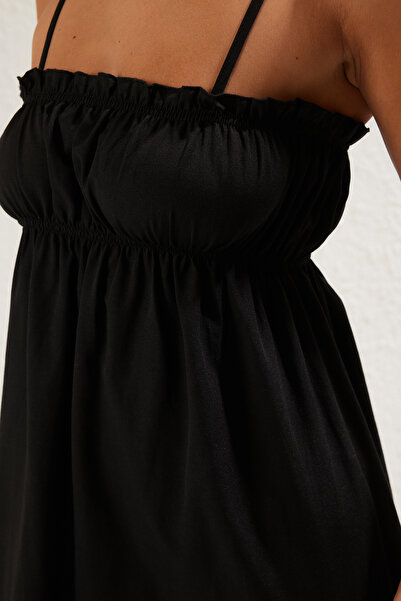 Trendyol Collection Černé midi tkané plážové šaty TBESS25EL00029