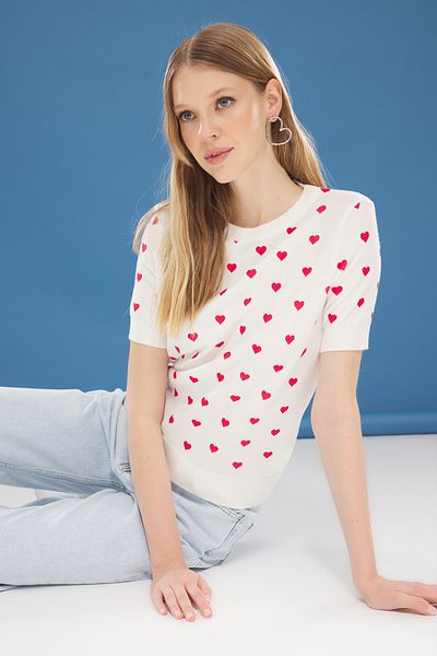 Trendyol Collection Premium-Garn mit Knochenherz-Aufdruck / Strickbluse aus Spezialgarn TWOSS25BZ00196
