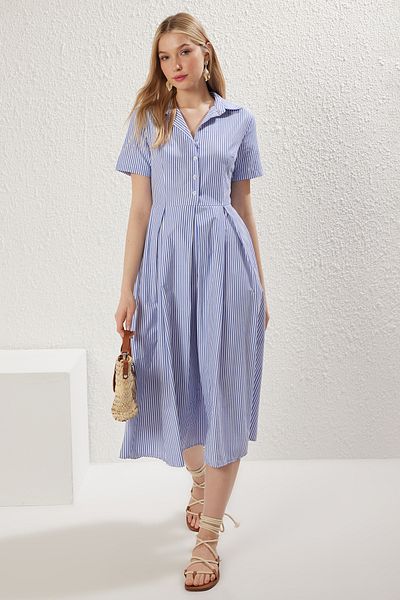 Trendyol Collection Rochie caftan midi cu tiv cu dungi albastre