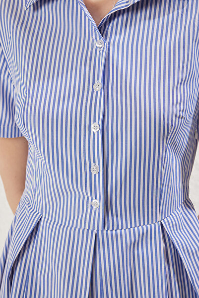 Trendyol Collection Kék vonalú szoknya, körülbelül Ariten Half Placket Midi Kaftan RUHA