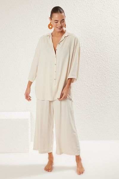 Trendyol Collection Ecru*003 sima szövésű 61% viszkózus, 39% poliészter