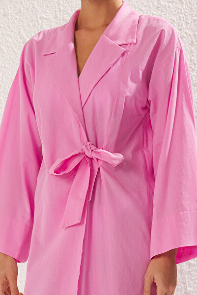 Trendyol Collection Maxi Pink Double Breasted Beach Kimono - 100% Cotton Tbess25Km00004