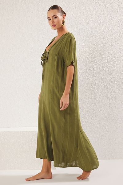 Trendyol Collection Šaty Khaki*001 Plain Relaxed Maxi Woven Stripe 50% viskózní, 50% nylonové šaty