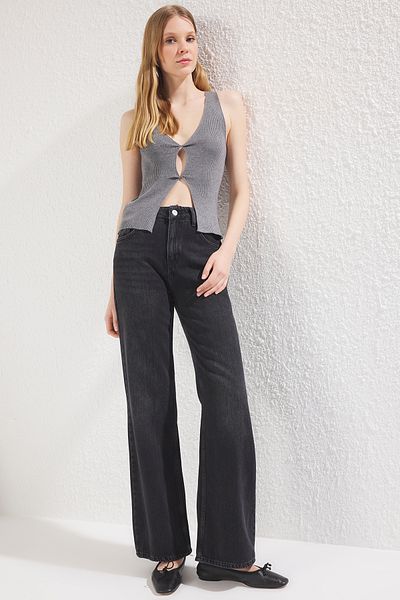 Trendyol Collection Black More Sustainable High Waist Wide Leg Jeans Twoss25Je00054