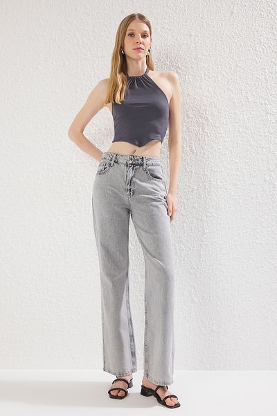 Trendyol Collection High Waist Gray Wide Leg Jeans - Twoss25Je00058