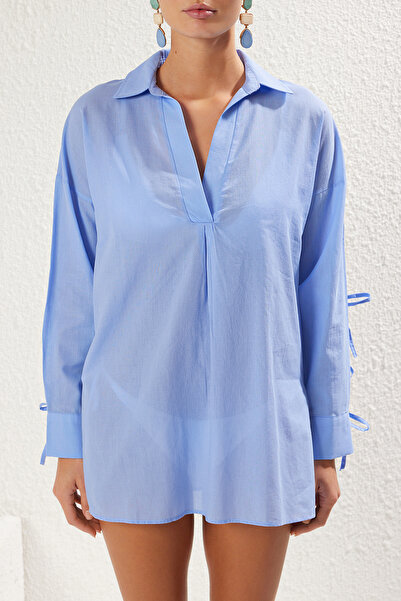 Trendyol Collection Cămașă albastră*006 din denim cu buline 100% bumbac