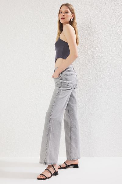 Trendyol Collection High Waist Gray Wide Leg Jeans - Twoss25Je00058